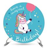 Toile de fond ronde bleu licorne magique pour anniversaire